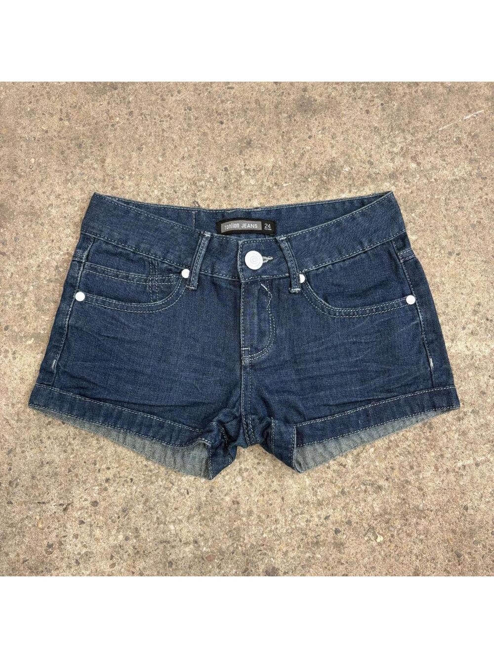 Vintage Y2K Low Rise Denim Micro Shorts Dark Wash 24"